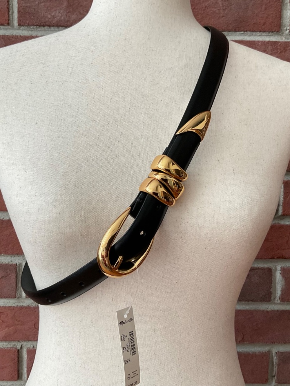 NWT Madewell Triole Metal Keeper Black Italian Leather Gold Buckle Belt Size M